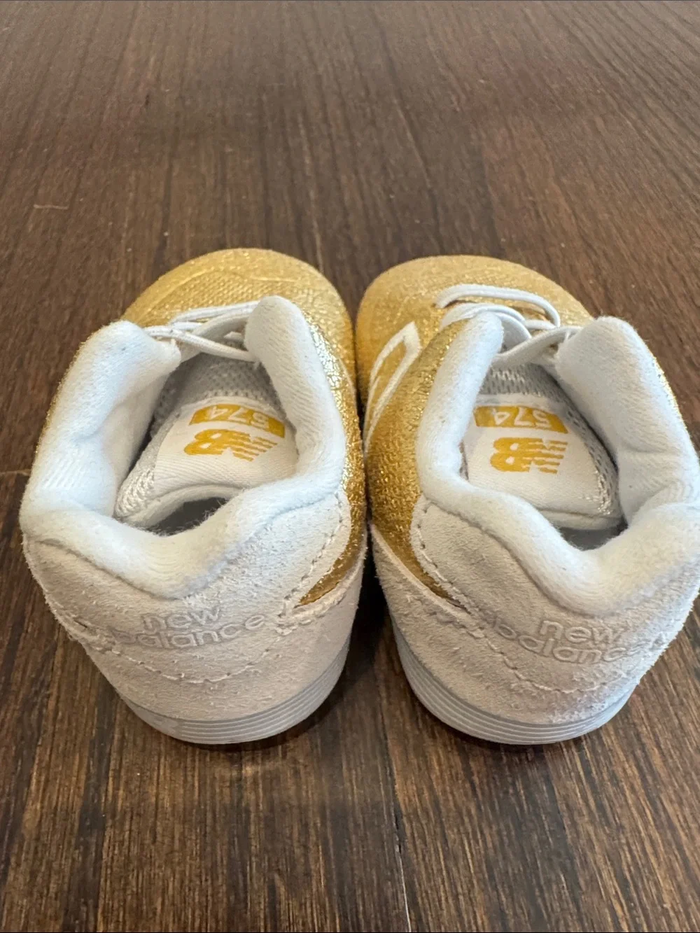 New Balance 574 V1 Crib Sneakers Gold Metallic Baby Size 2 Soft Sole